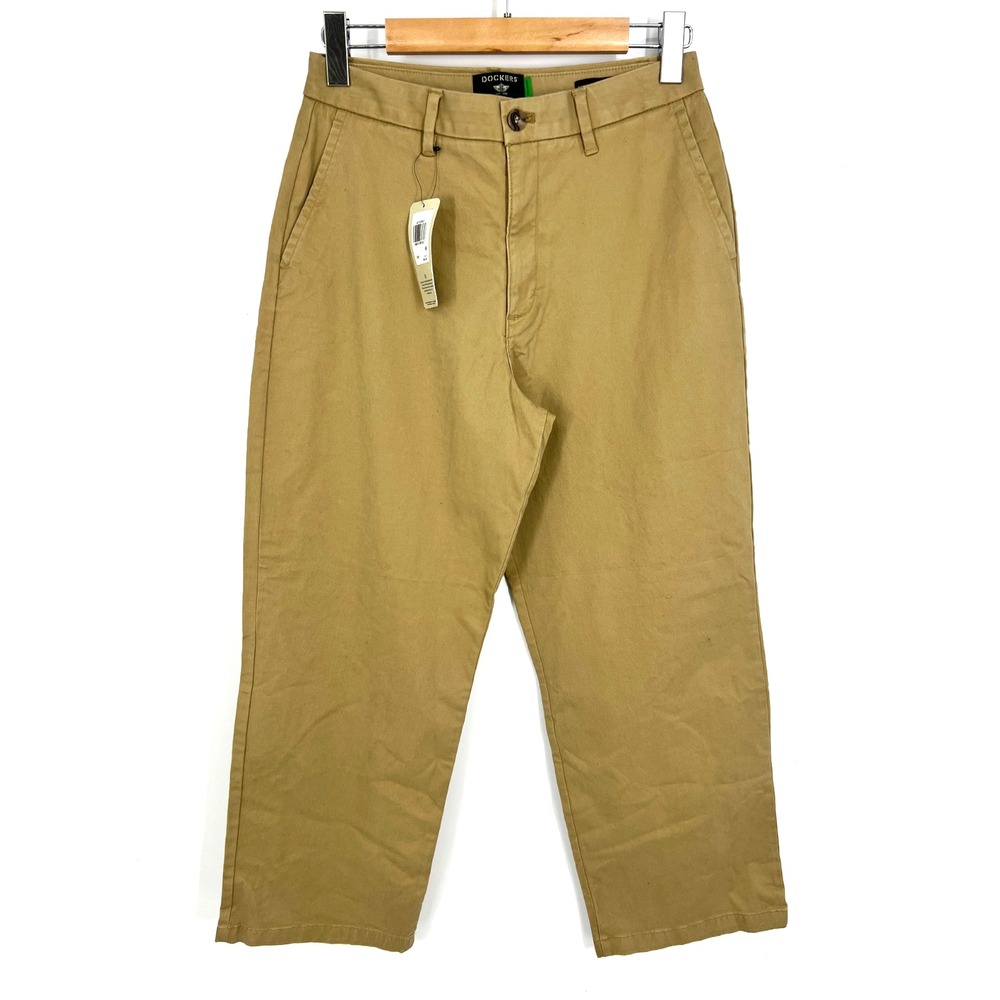 DOCKERS Weekend Chino Pants Womens Size 30R High Straight Ankle Crop Khaki NWT